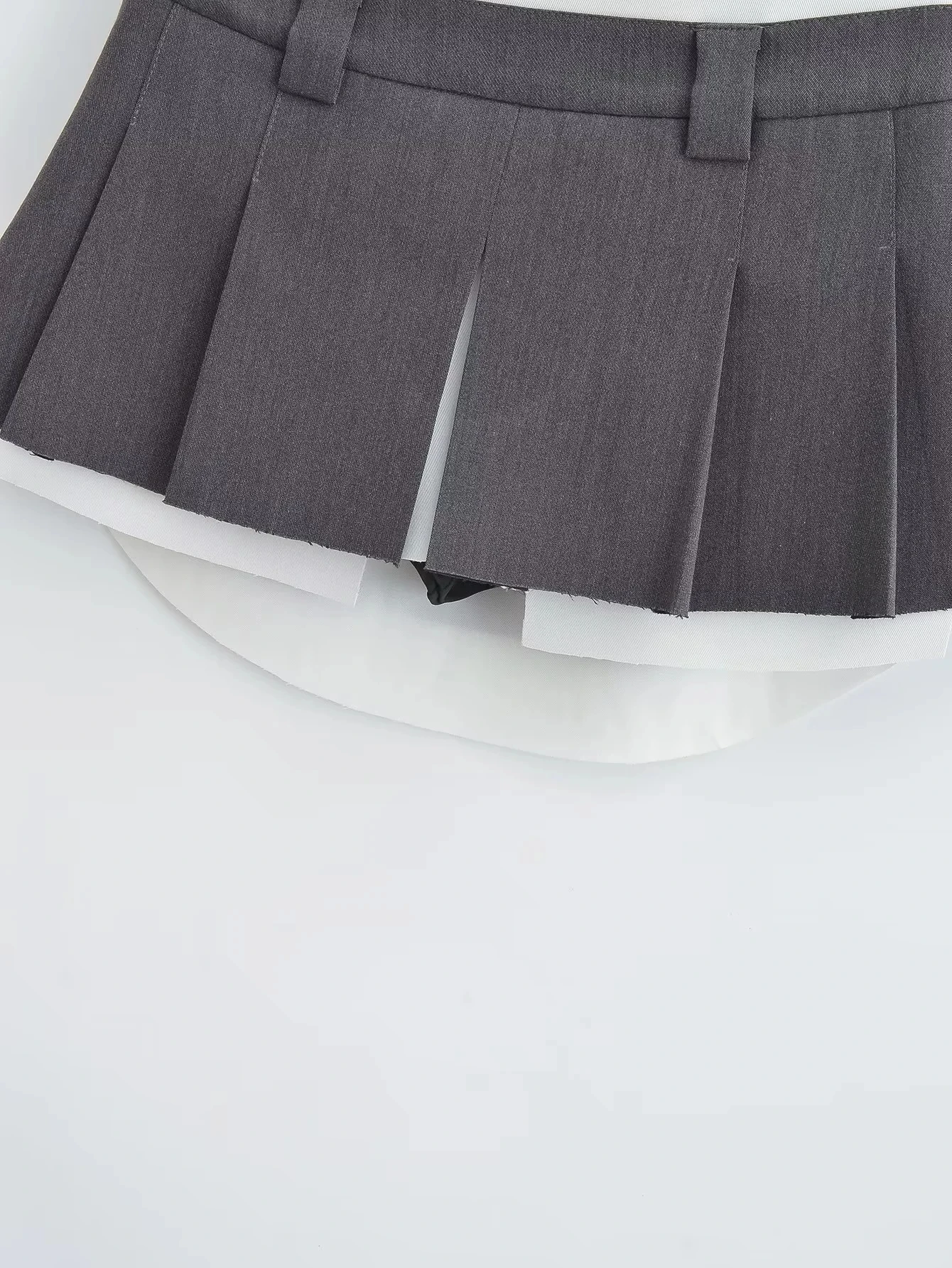 ローウエストプリーツスカート レディース スーパーオートスカート ストリートスタイル カラーAラインスカート 白と白のパッチワーク フリンジ...