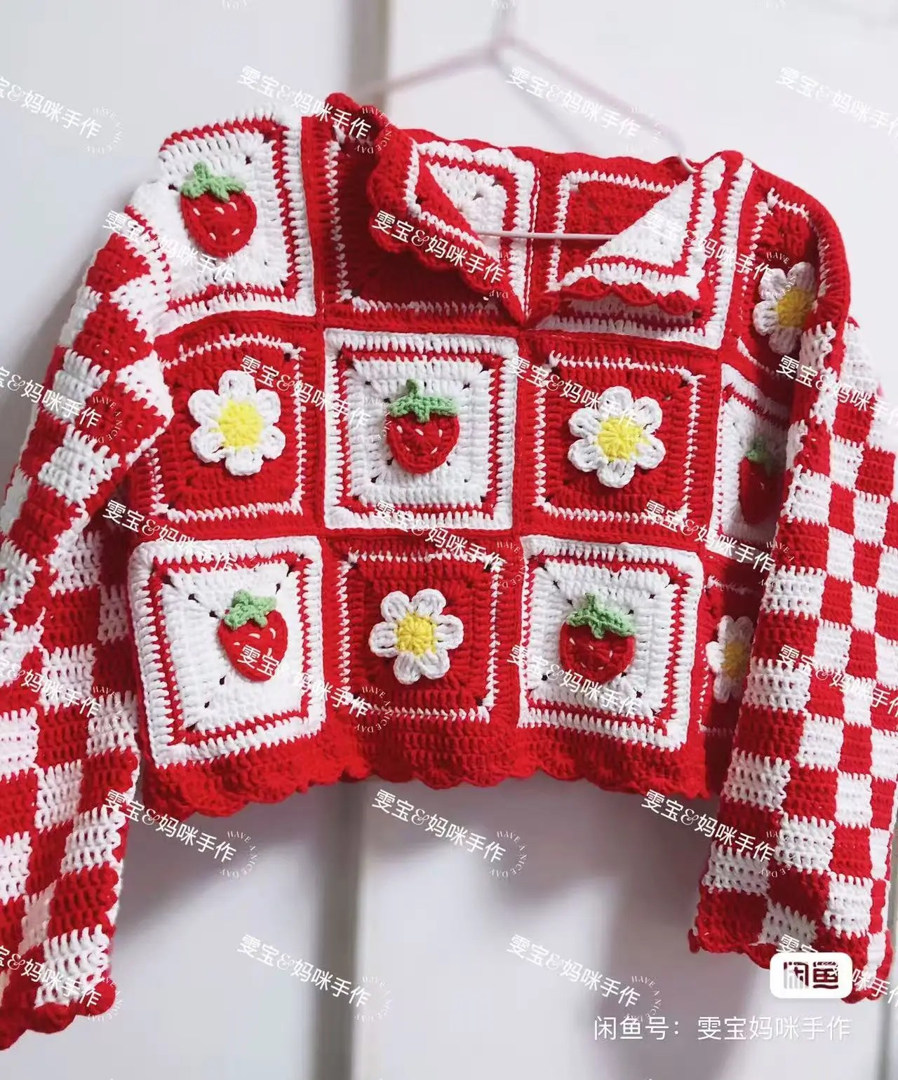 TIYIHAILEY Hand Made Coat Women Knitting Crochet Autumn Outerwear Full Sleeve Pullover Hand Made Loose Coat Sweaters Strawberry