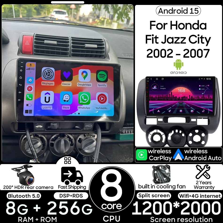 

Android 15 Car Multimedia Player Head Unit for Honda Fit Jazz City 2002 - 2007 LHD/RHD CarPlay Auto Video Audio Wifi Stereo 2din