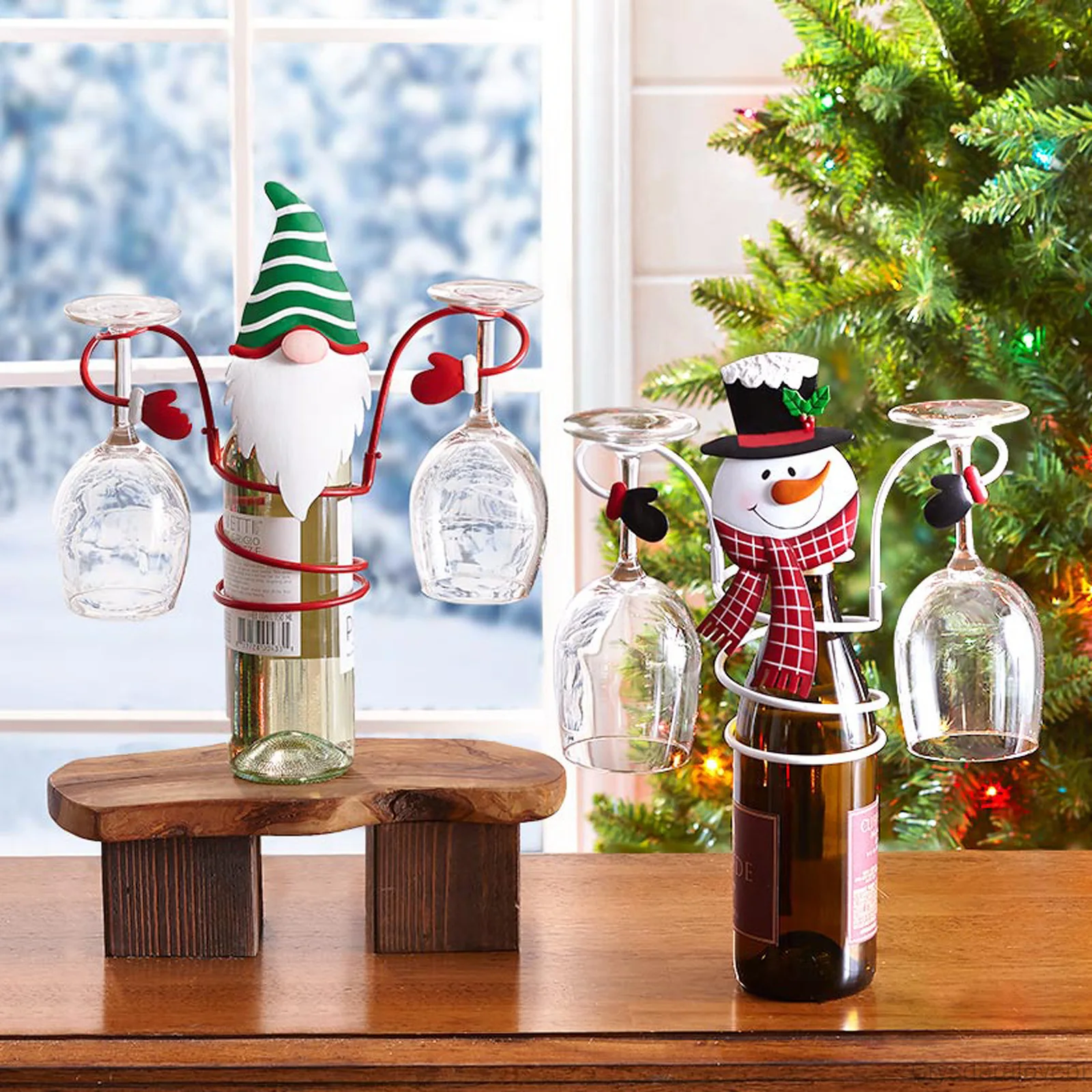 

2Pcs Christmas Wine Glass Holder Tabletop Decoration Holiday Bottle Glass Holders Countertop Bar Kitchen Tableware Decor Supplie