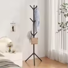 Japandi Wooden Tree Branch Coat Rack in bedroom setting