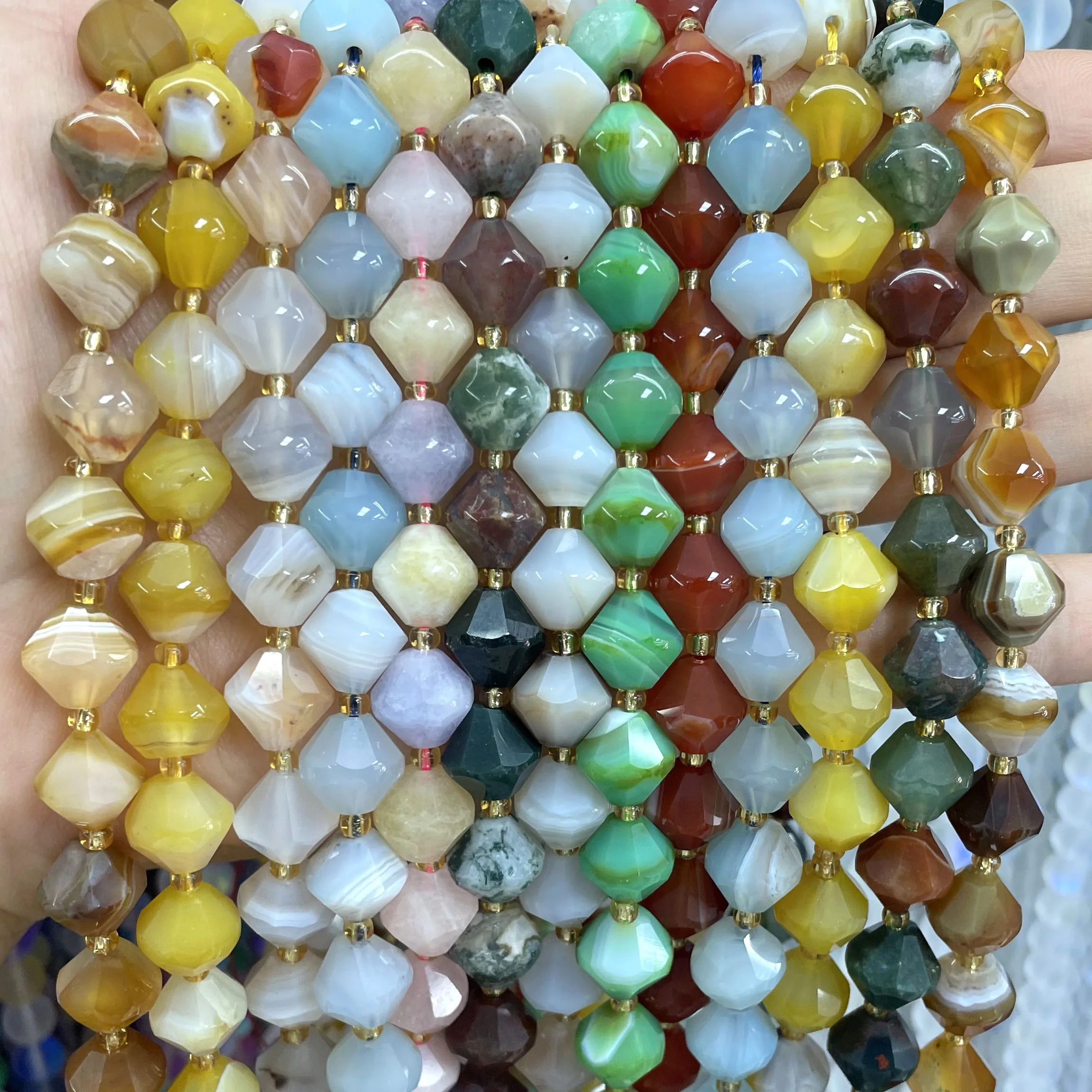 6 8 10MM Natural Stone Pyramid Shape Chalcedony Agates Tourmaline Spacer Beads For Jewelry Making Diy Bracelets Accessories
