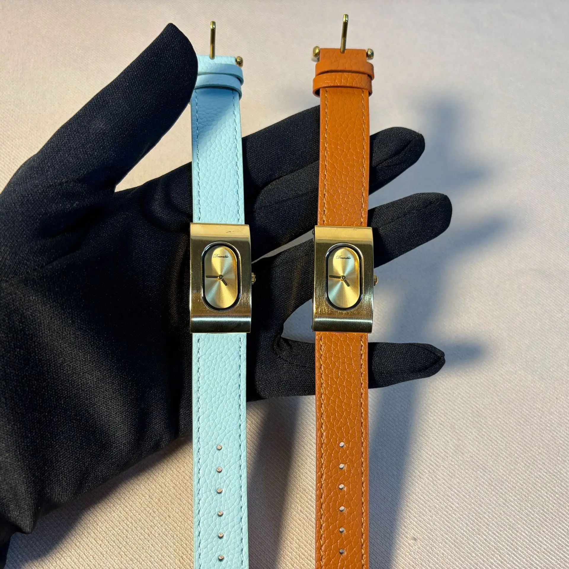 Retro temperament rectangular quartz strap watch light luxury rectangular dial women's watch minimalist style leather strap watc