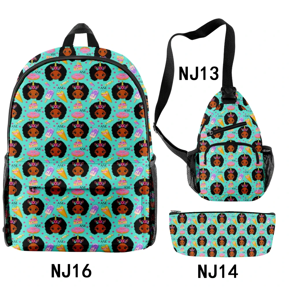 Popular Fashion African Girls 3D Print 3pcs/Set pupil School Bags Trendy Travel Laptop Backpack Chest Bag Pencil Case