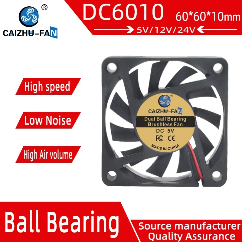 CAIZHU-FAN 6010 cichy wentylator 60 * 60 * 10 mm 24 v 12 v do 5 v 6 CM/CM obudowa karty graficznej wentylator chลodzฤ
cy USB