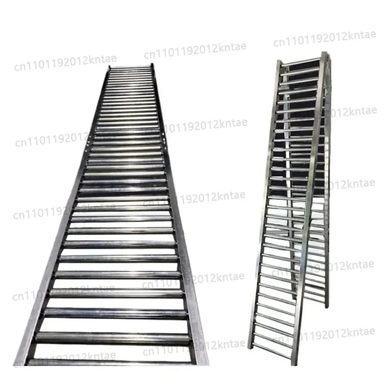 Slide with galvanized roller conveyor unloading unpowered pulley