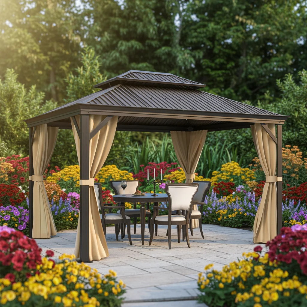 Metal Garden Gazebo Backyard Aluminium Frame Galvanized Steel Top Outdoor Waterproof Hardtop Gazebo Tent