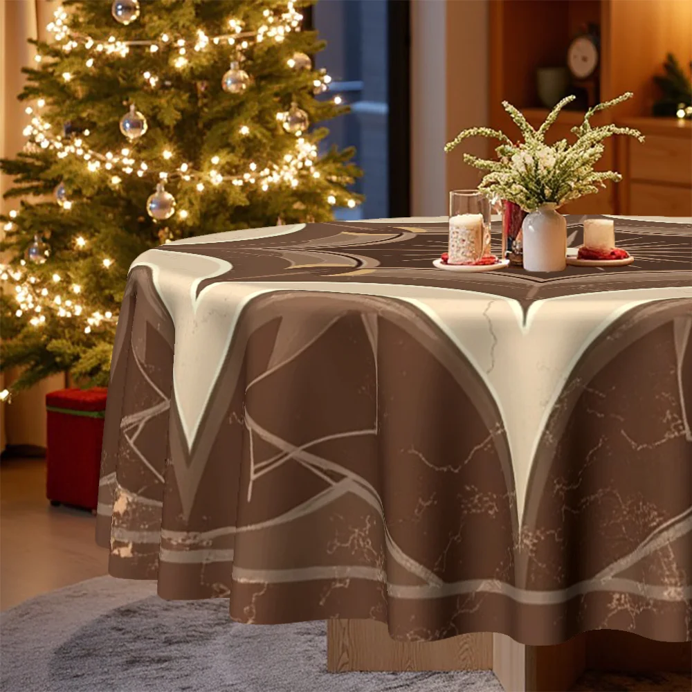 One tablecloth with a Christmas theme, in a country style, featuring a round shape and geometric star patterns.