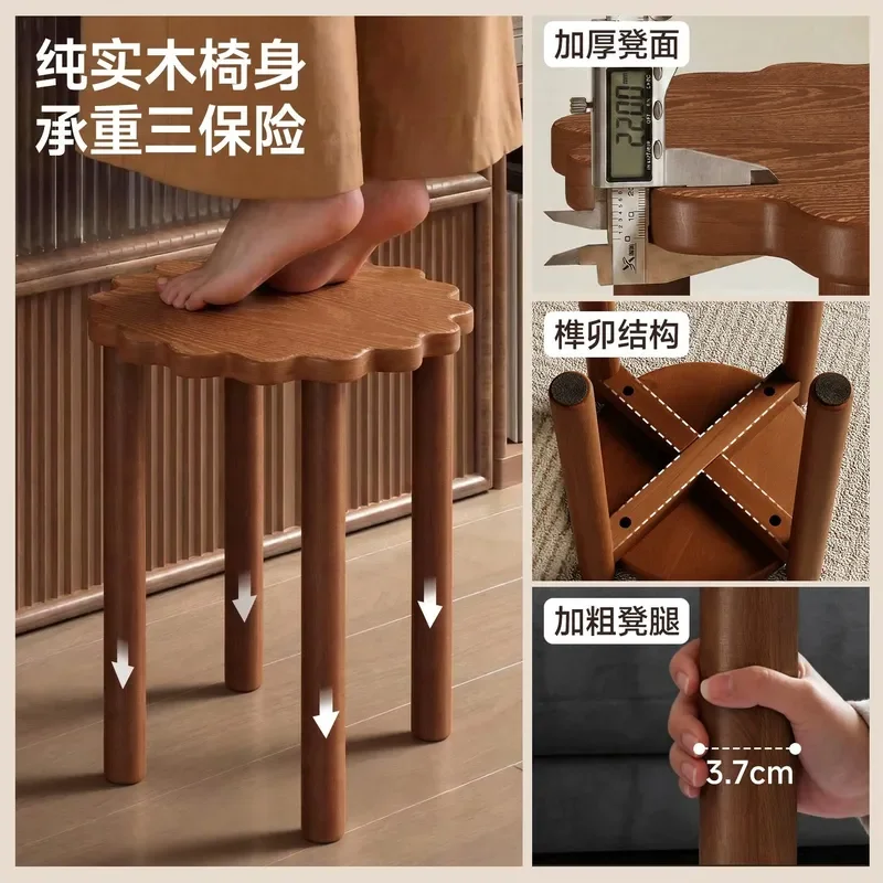 Solid Wood Stackable Round Stool High Bench for Dining Table Living Room Guest Spare Seat Household Furniture