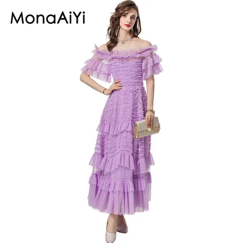 MonaAiYi Fashion Summer Women's Butterfly sleeve Tiered Ruffles Backless Mesh Dress Bohemia Party Mixi Purple Dresses