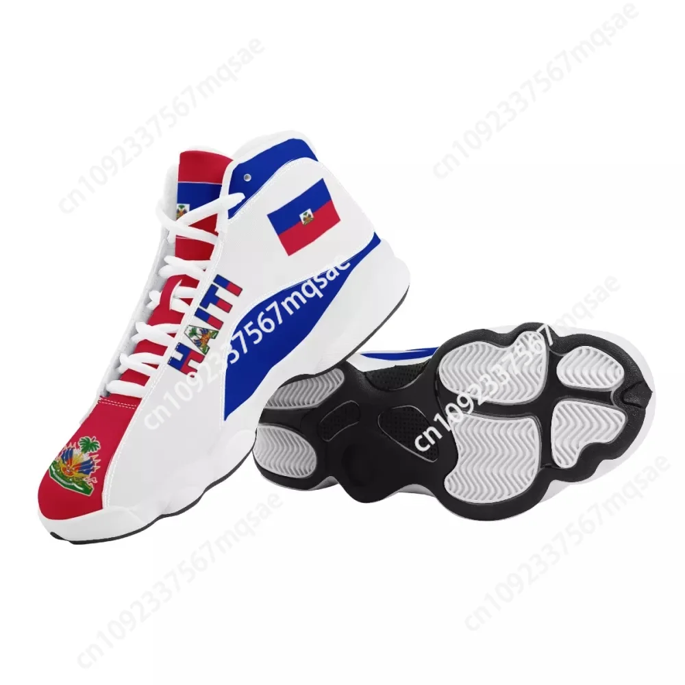 WHEREISART Men's Basketball Sneakers Print On Demand Haiti National Flag Printed Casual High Top Men Outdoor Comfortable Shoes