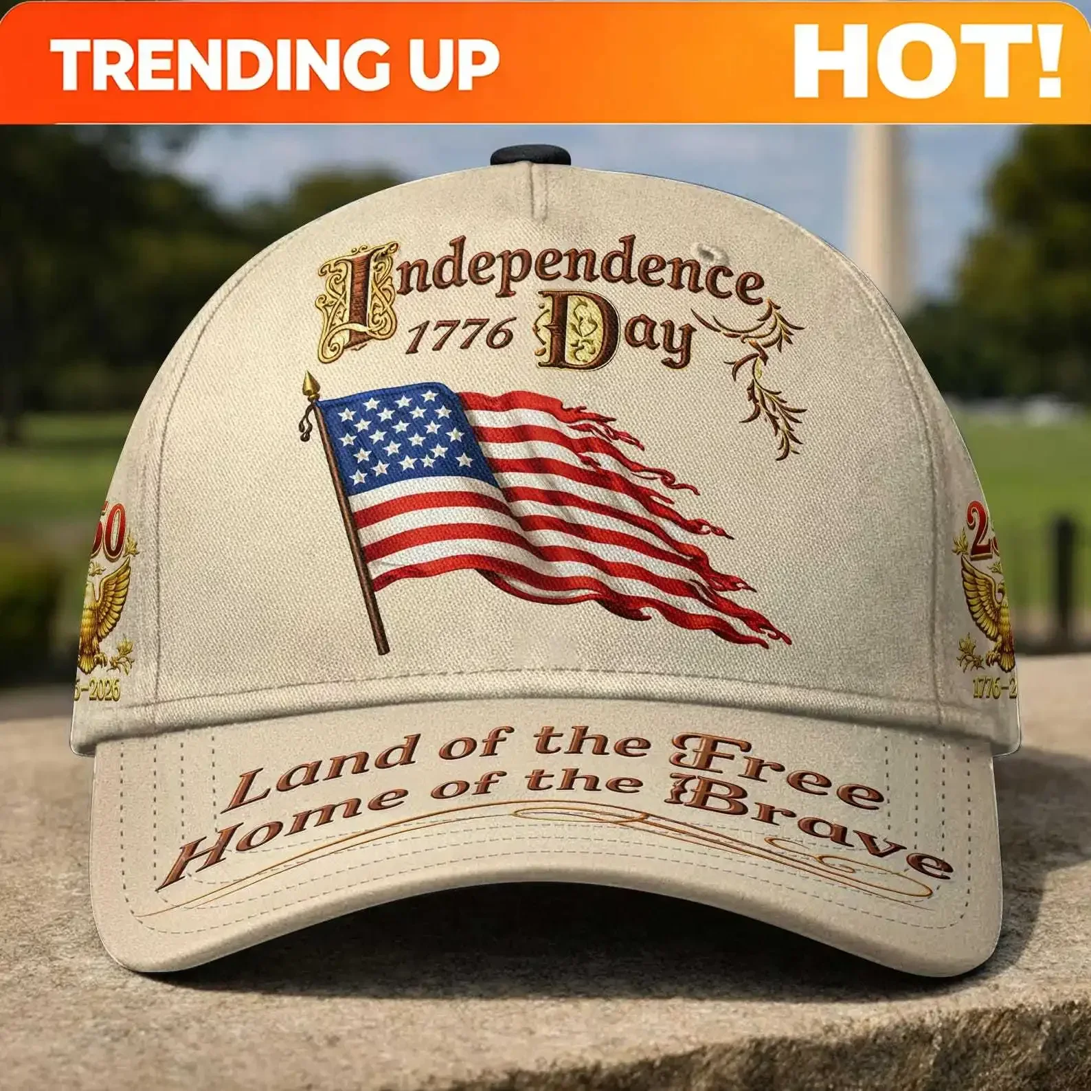 Customization Independence Day 1776 Patriotic Baseball Cap, Land Of The Free Home Of The Brave USA Flag Hat, Vintage American Ha