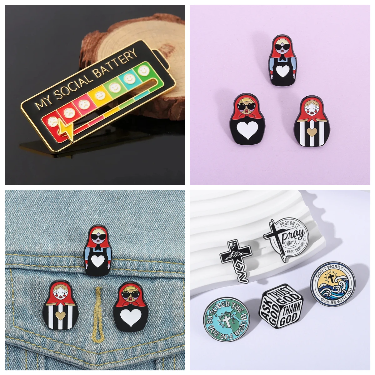 Pin Cartoon Russian Doll Badge Brooch Lapel Pins for Backpacks Women's Brooch Badges Metal on Backpack Brooches on Clothes Pines