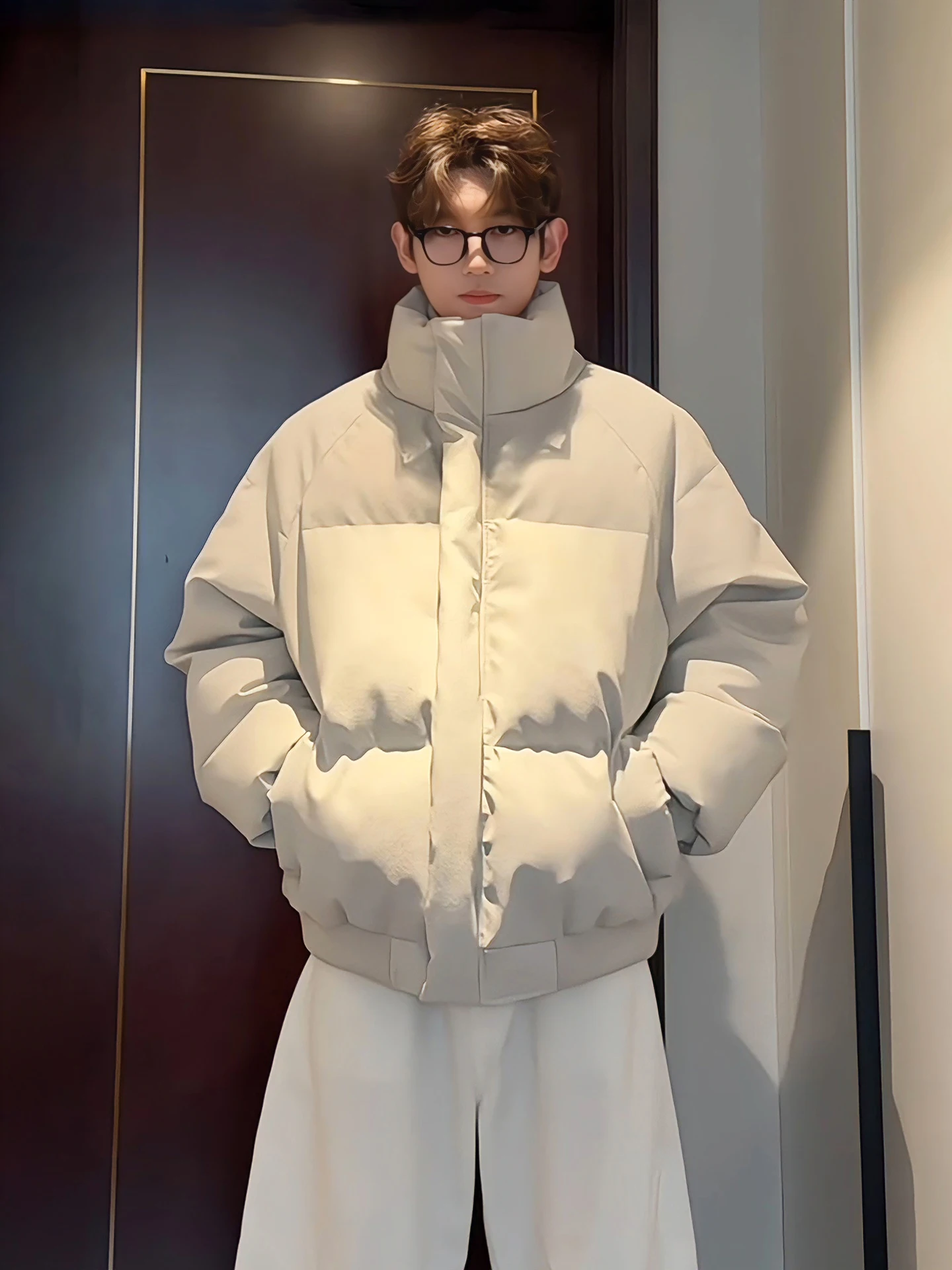 

Winter Cotton Jaet for Men ort Bread Sle Canvas Stand Collar Warmth Youth Faion Straight Hem Zipper Closure Pure Color