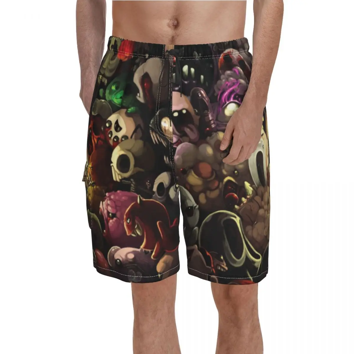 The Binding Of Isaac Board Shorts video game afterbirth wolf comic death Cute Beach Shorts Males Print Oversize Swim Trunks Gift