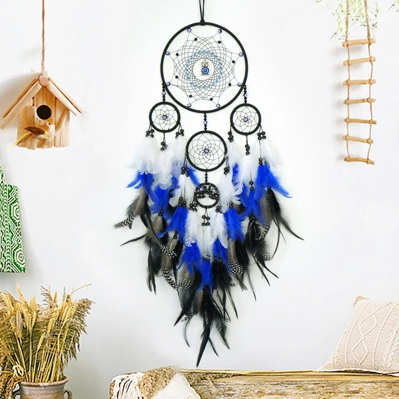 Boho Dream Catcher Wall Decor Wind Chimes 2 Colors Handmade Feathers Hanging Ornaments for Living Room Bedroom Festival Gifts