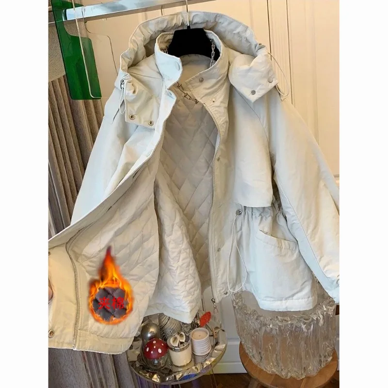 زائد حجم المرأة Jaet الخريف الشتاء موضة جديدة معطف مقنع فضفاض للسيدات E12413