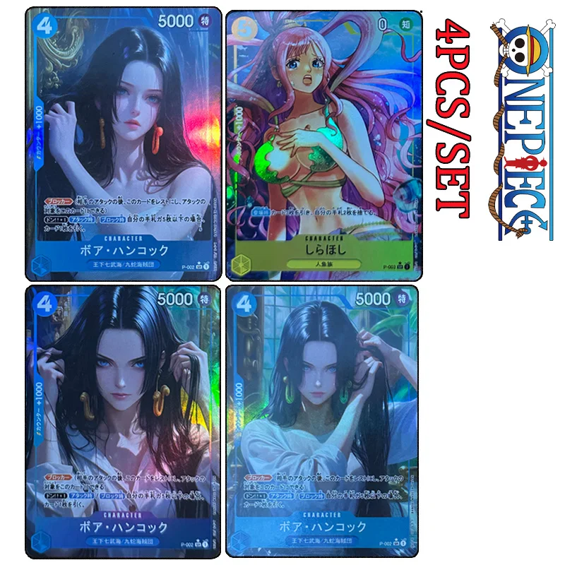 One Piece DIY 4PCS/SET Boa Hancock Long Hair Lady Boy Anime Collection Card Christmas Birthday Gift Refraction glitter