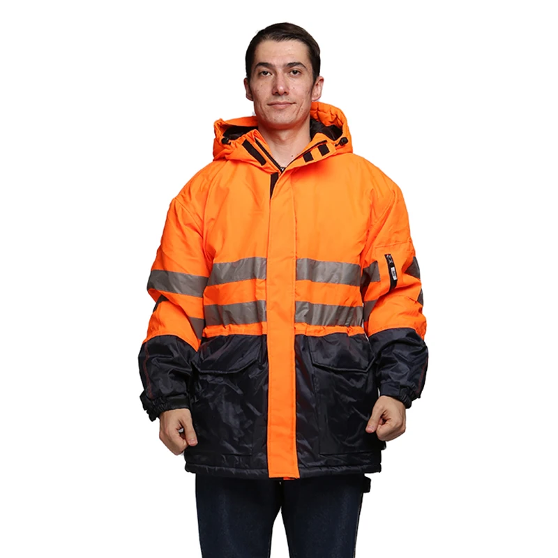 

Winter Reflective Jacket Men Warm Thermal Windprof Coldproof Hi Vis Safety Jacket Outdoor Hooded Workwear Jacket Work Wear