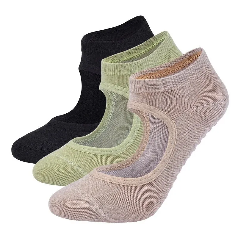 Ladies Backless Non-Slip Yoga Socks Silicone Breathable Pilates Socks for Women Fitness Ballet Dance Cotton Gym Socks Slippers