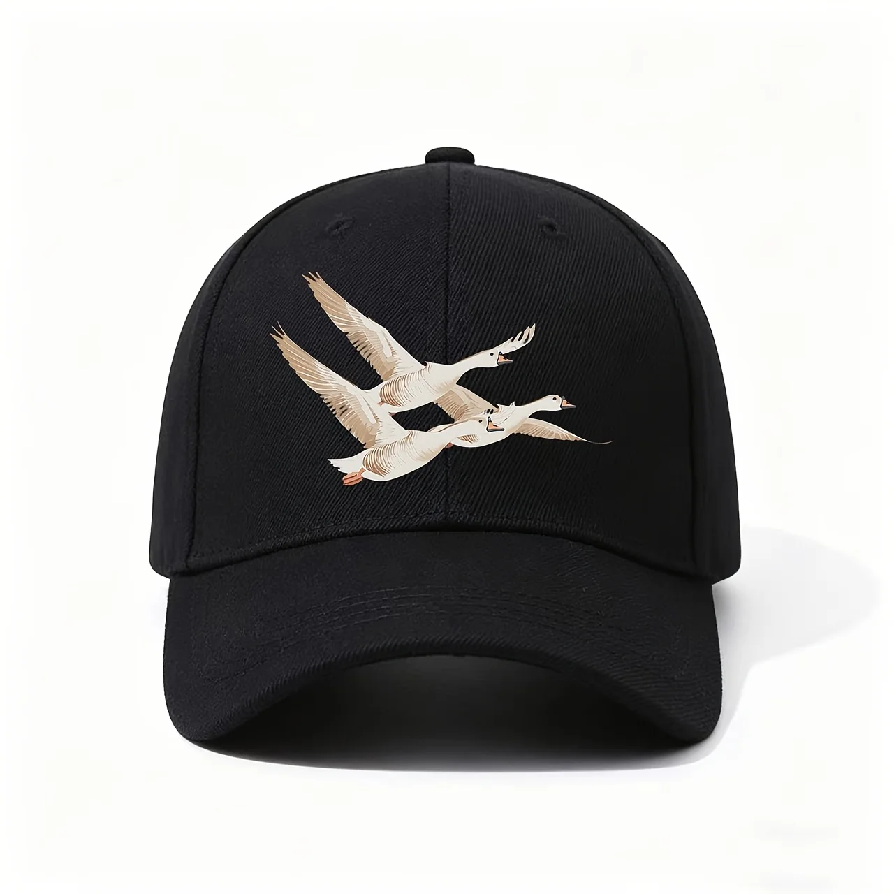 Baseball Cap, Crafted from Durable with Curved Brim, Showcases a Minimalist Print of Three Flying Geese, Ideal for Nature Lovers