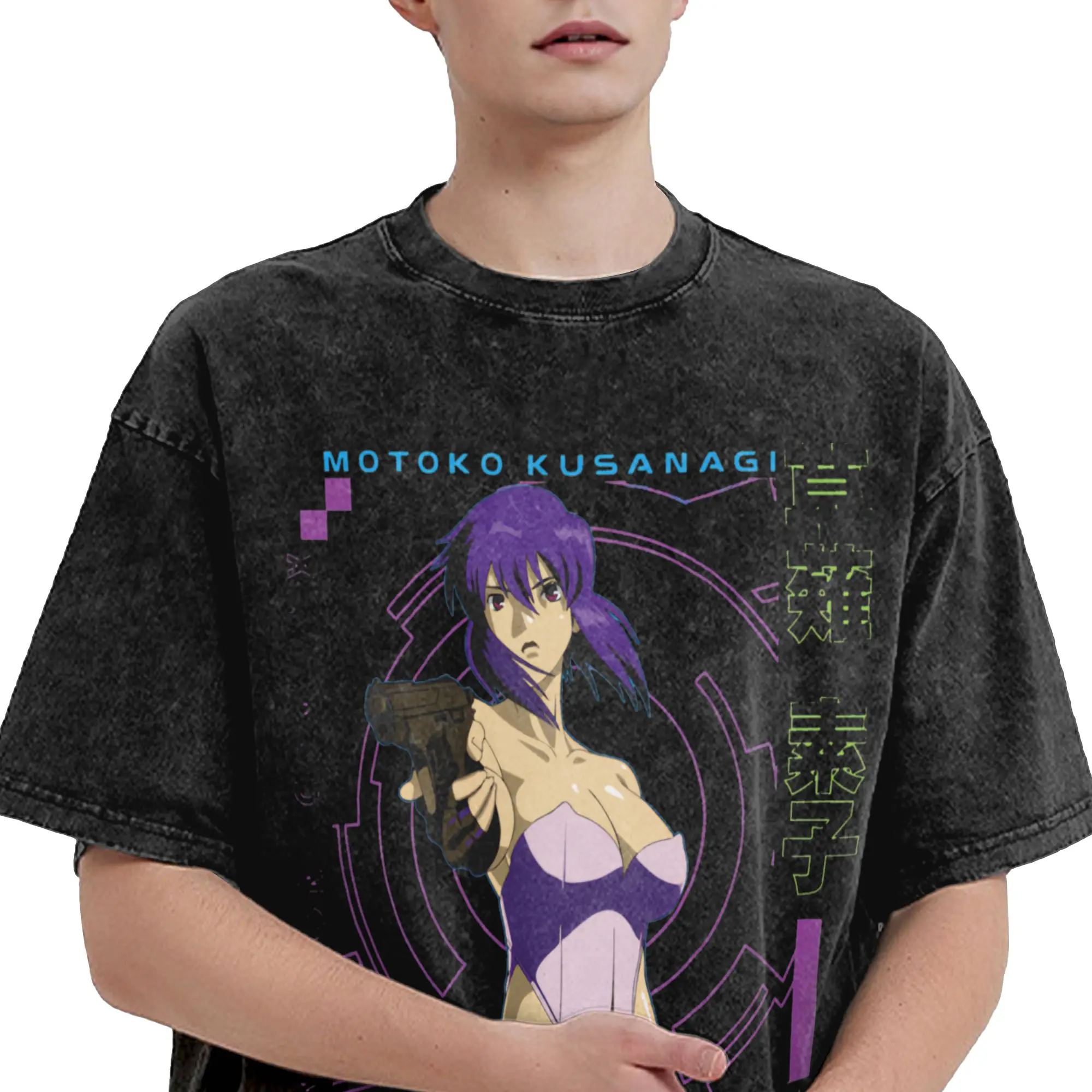 Motoko Kusanagi   IKIGAISEKAI Ghost In The Shell  T Shirts Hip Hop Washed Cotton T-Shirt  Casual for Men Women Streetwear