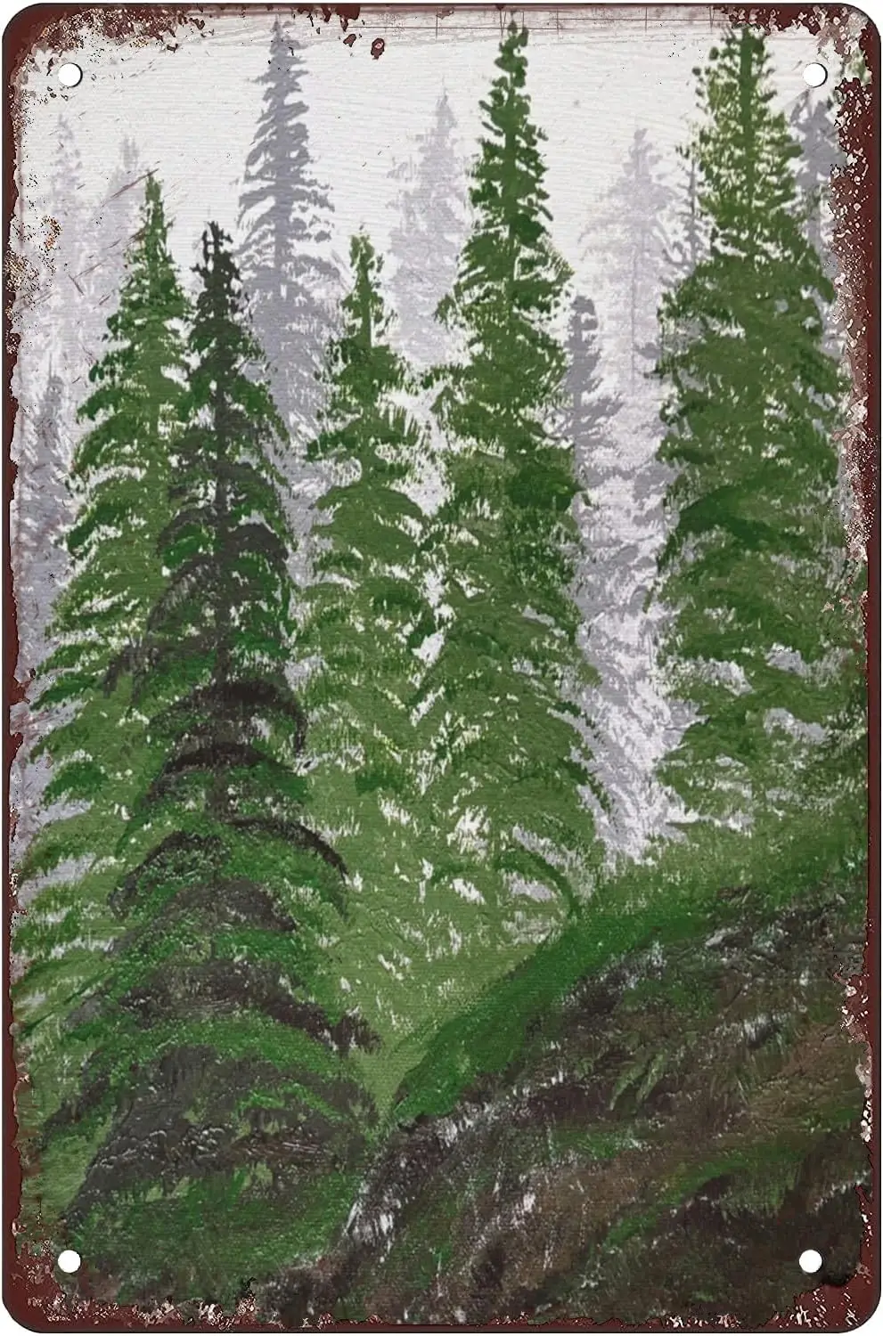 Misty Pine Tree Tin Sign Vintage Metal Signs For Home Wall Decor Gifts Funny Retro Farmhouse