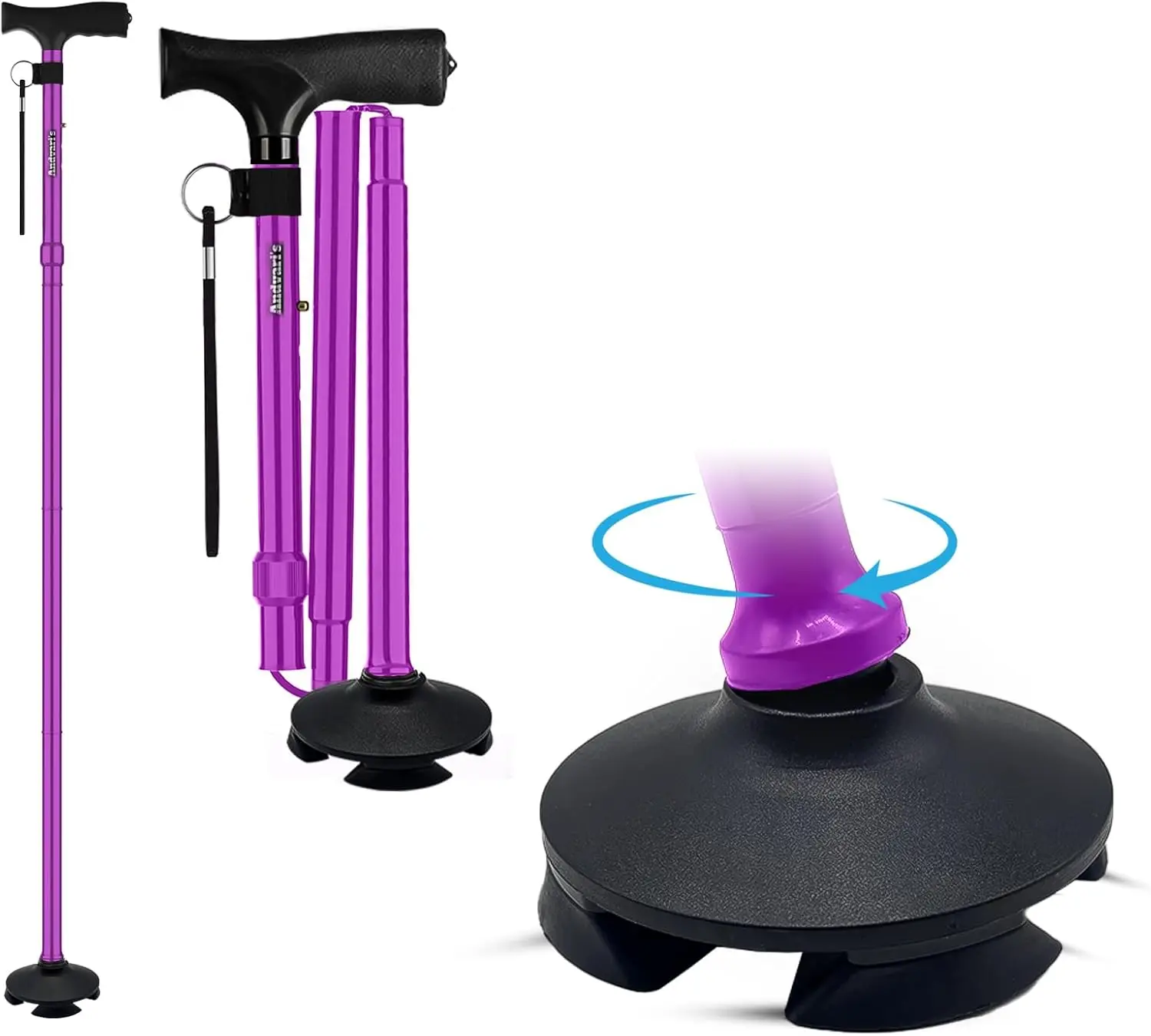 Foldable Adjustable Self-Standing Cane with 360° Pivot Base, Comfort Grip, Travel Bag for Seniors Adults