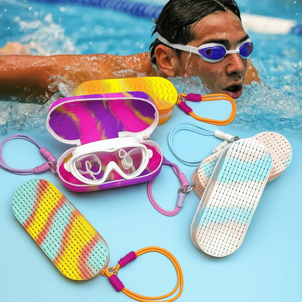 

Silicone Glasses Protection Box Breathable Double-sided Swimming Goggles Box Large -capacity Drain Hole Swim Goggle Case Kids
