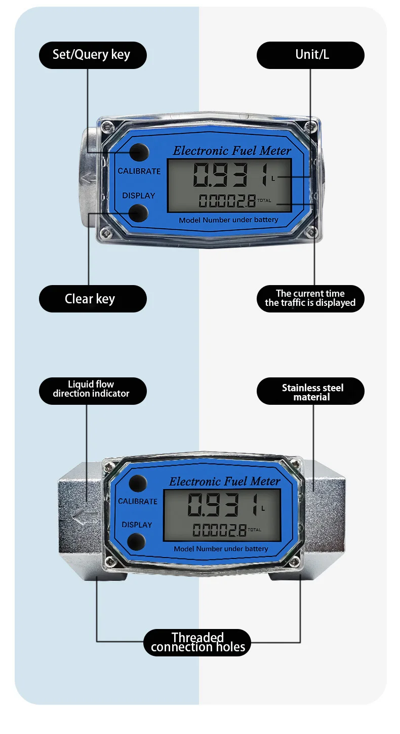 

1/2 Inch to 2 Inch High-Precision Turbine Flowmeter Aluminum Alloy Electronic Digital Display for Water Diesel