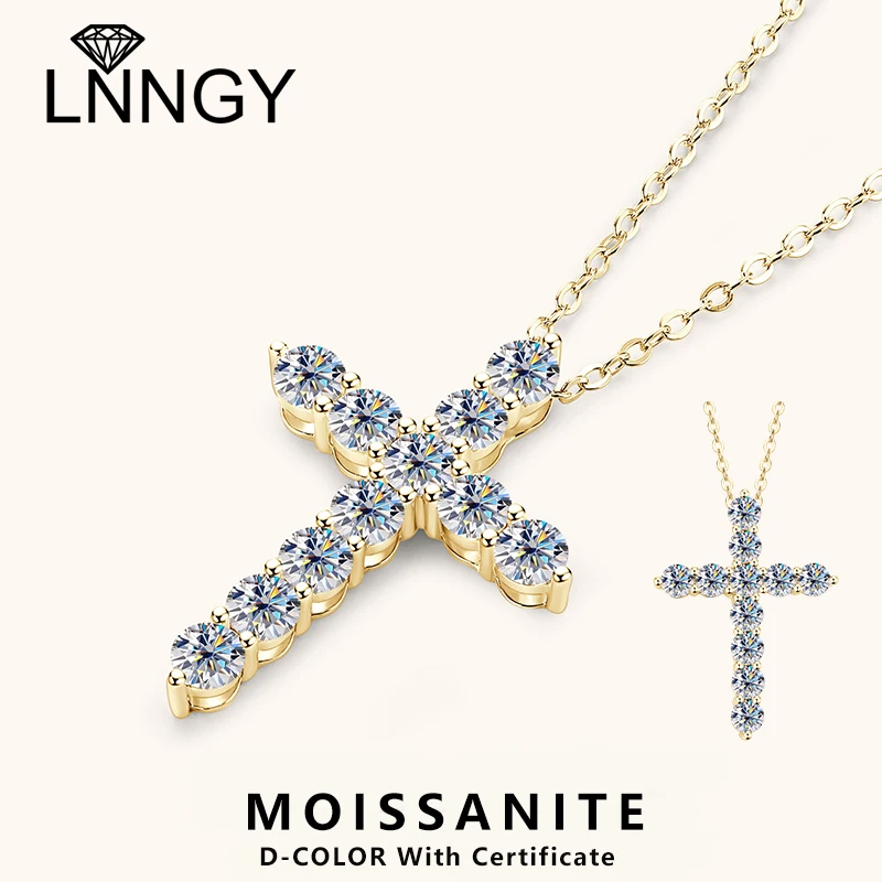 

Lnngy 3,5 мм муассанит кулон ожерелье стерлингового серебра 925 пробы ретро крест кулон ожерелья для женщин мужчин блестящие ювелирные изделия подарок
