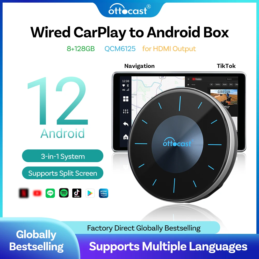 

P3 Ai TV Box Wireless Android Auto CarPlay Adapter for Mercedes A B CLA CLS GLA GLE Class E Class Cabriolet 2016 To 2024 Car