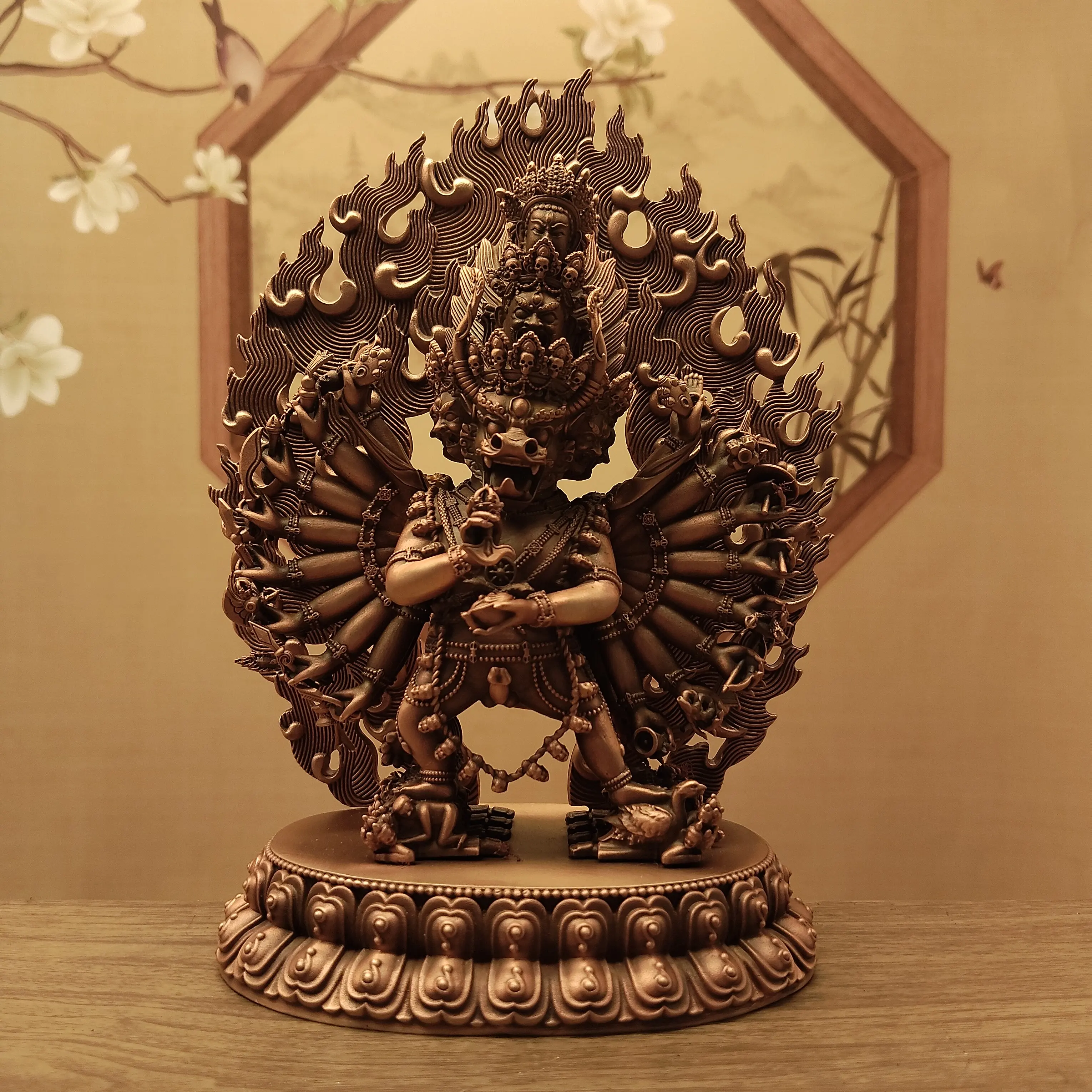 Tibetan Ethnic Antique Copper Yamantaka Single Union Statue 15cm Home Office Living Room Altar Blessing