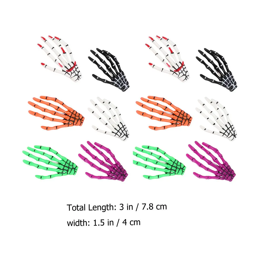 12Pcs Hair Clips Fluorescent Skull Hand Accessories Halloween Punk Gothic Hair Clips for Women Party Cosplay