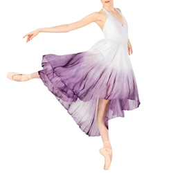 Modern Lyrical Long Dress Gradient for Girls Women Purple Contemporary dance costumes stage competition performance show outfit