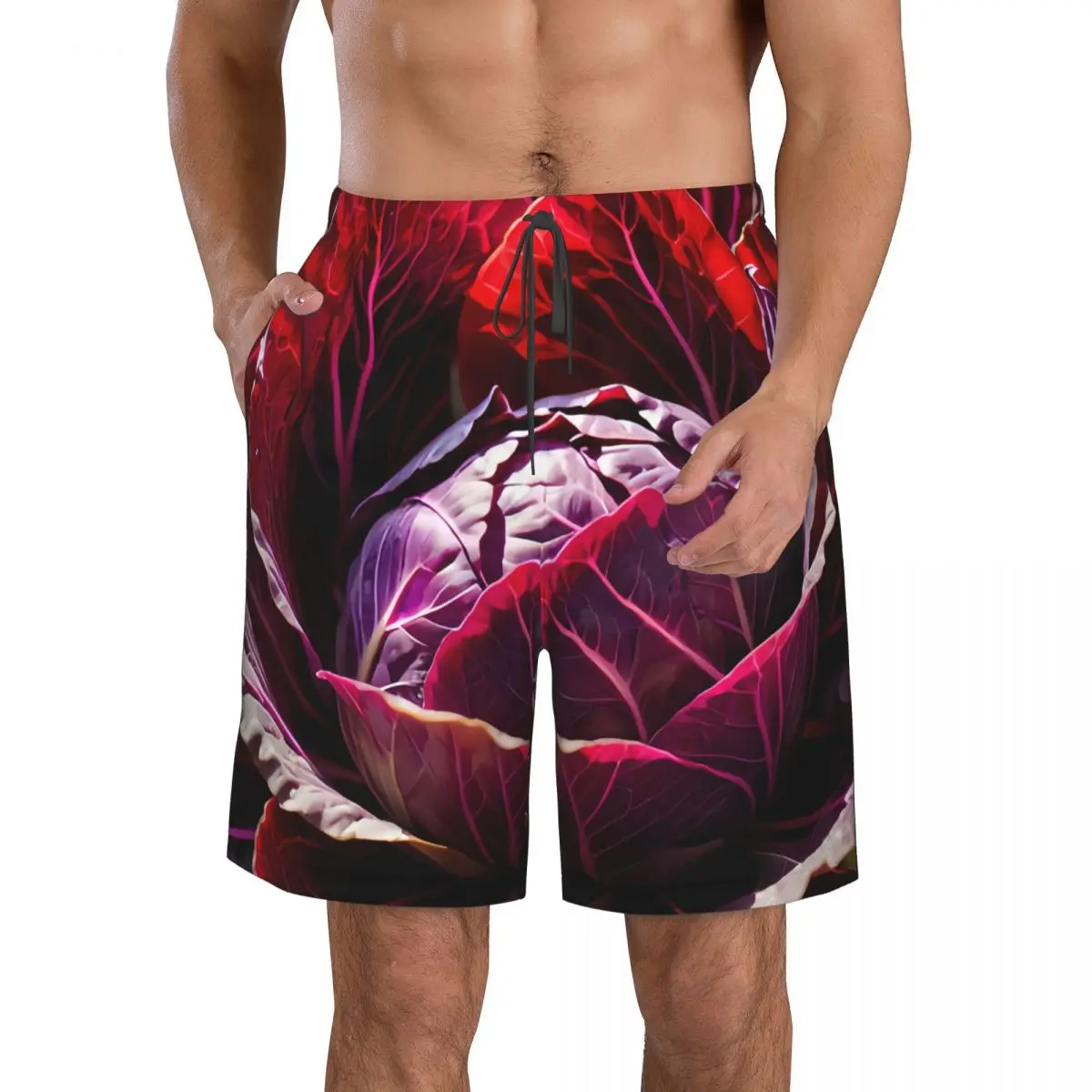 

Quick Dry Swimming Shorts Cabbage Red Print Swimwear Man Swimsuit Swim Trunks