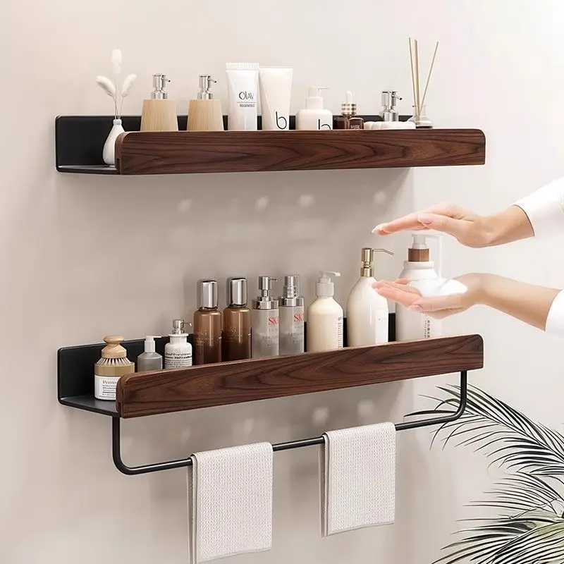 Walnut Bathroom Storage Rack Toilet Washbasin Sink Wall Hardware Shelves Waterproof Cosmetics Toiletries Sundry Items Organizer