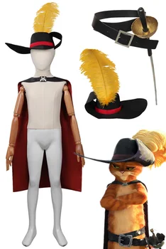 Travestimento Gatto Spadaccino Cosplay Ragazzi Cappello Mantello Cartone animato Gatto in stivali Gioco di ruolo Costume Adolescente Fancy Dress Up Abiti da festa