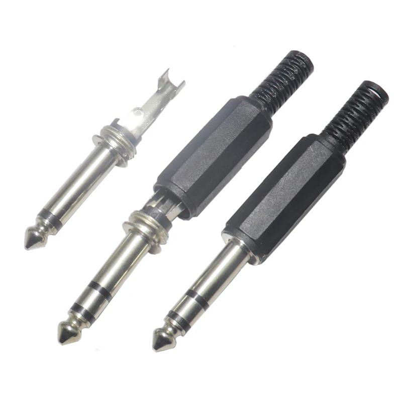 【10-5PCS】6.35 6.5 Stereo 3 Pole / Mono 2Pole male Plug 6.35mm Amplifier Microphone Plug 6.35mm jack Plug 6.5mm Audio Connector