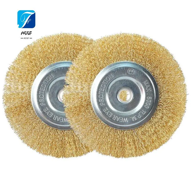 

A55F-2PCS 6 Inch Brass Wire Wheel For Bench Grinder, Fine Crimped Wire Brush Wheel With 1/2" And 5/8" Arbor