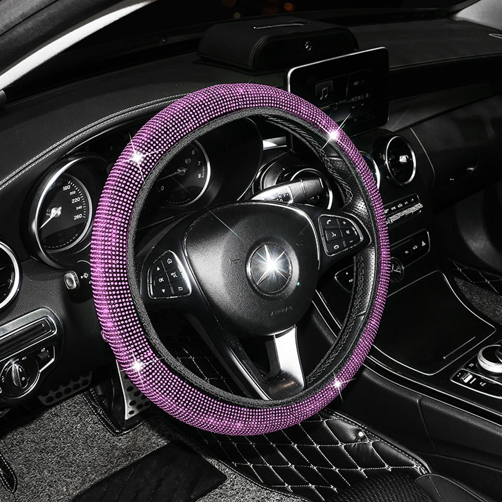 

Lady Crystal Steering Wheel Cover for Girls Red Hot Pink Rhinestone Car Decoration 38cm Diamond Car Accessories for Woman