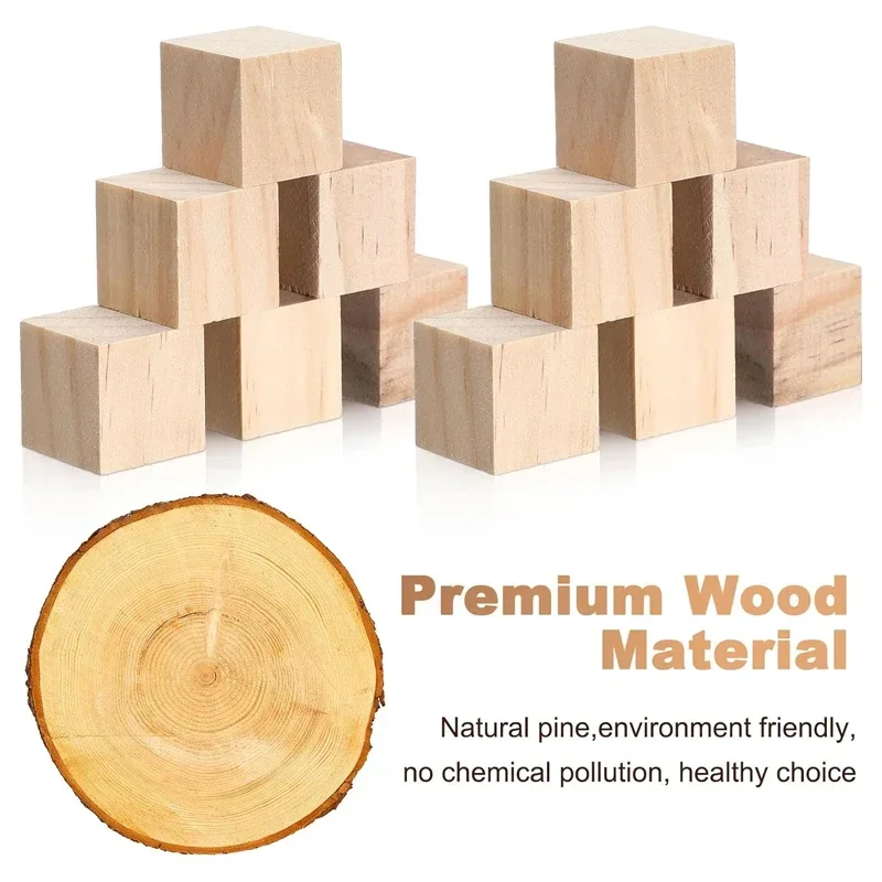 100pcs 2.5cm Unfinished Pine Wood Cubes, Natural Blank Wooden Square Blocks for Crafts and DIY Projects, Puzzle Making