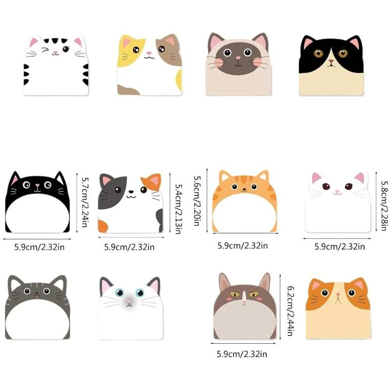 12Pieces Cartoon Cats Sticky Note Paper Ashesive Note Pad Memo Pad Unruled Sticky Note Reminder on Fridges Door Computer