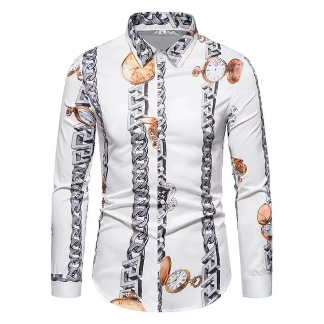 New Luxury Style Print Men's Turn-down Collar Button Shirt Casual Long Sleeve Shirt Fashion Streetwear Trend Tops