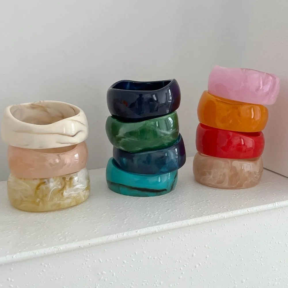 New Smudged Irregular Resin Bracelet Thickened Marbling Wide Chunky Bangle Geometric Exaggerated Cuff Bracelet Gifts