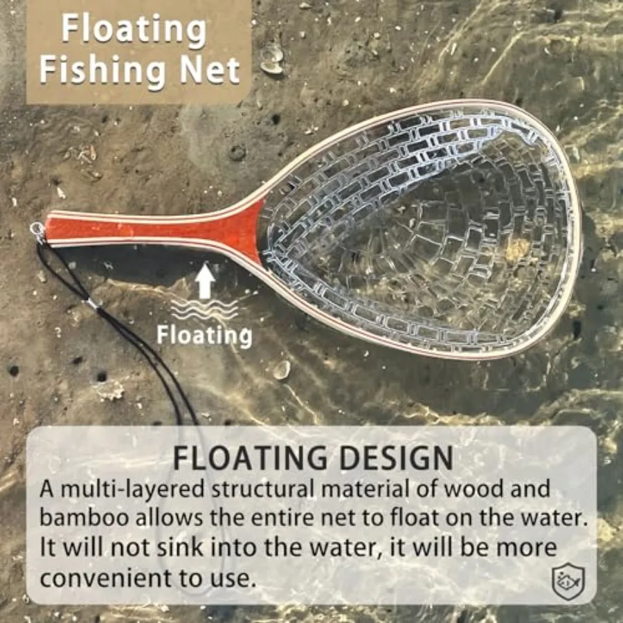 Square Head Fly Fishing Landing Net Trout Soft 23.62in Rubber Catch and Release Fish Net with Wooden Handle Frame Magnetic Fly - view 2