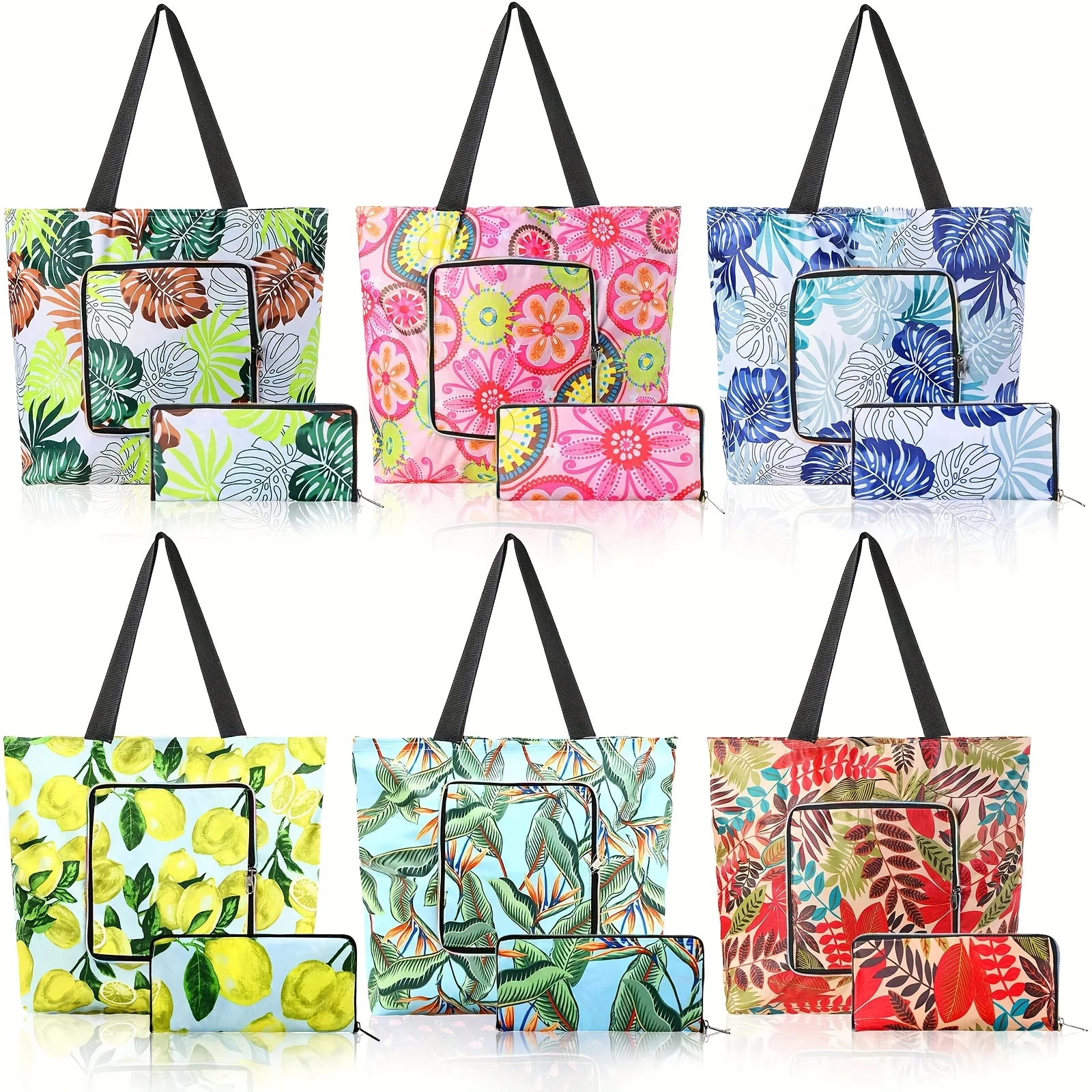 

6pcs Reusable Shopping Bags Washable Foldable Grocery Bags with Handles Heavy Duty Waterproof, 13.8 X 17.7 X 4.7 Inch