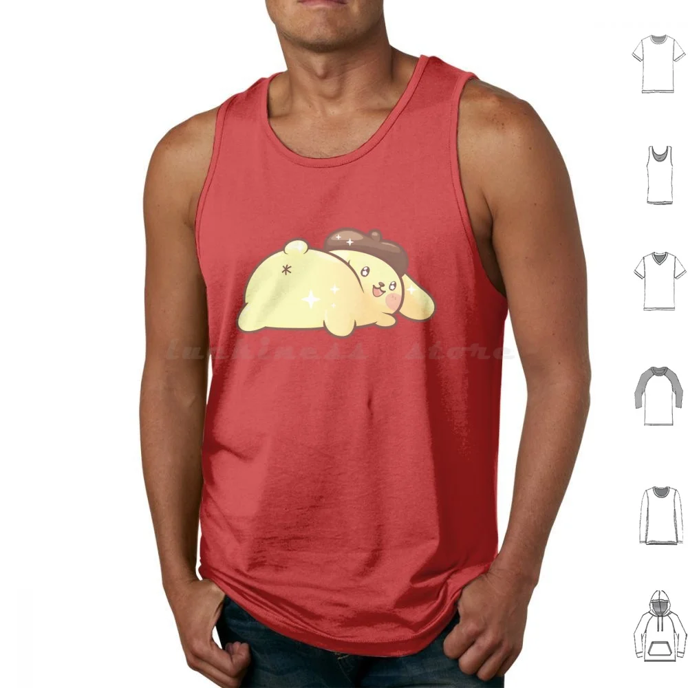 Camisetas sin mangas con pompón para mascotas, Tops de algodón con estampado de pudín de perro lindo, Purin, botín Kawaii japonés, bollos descarados