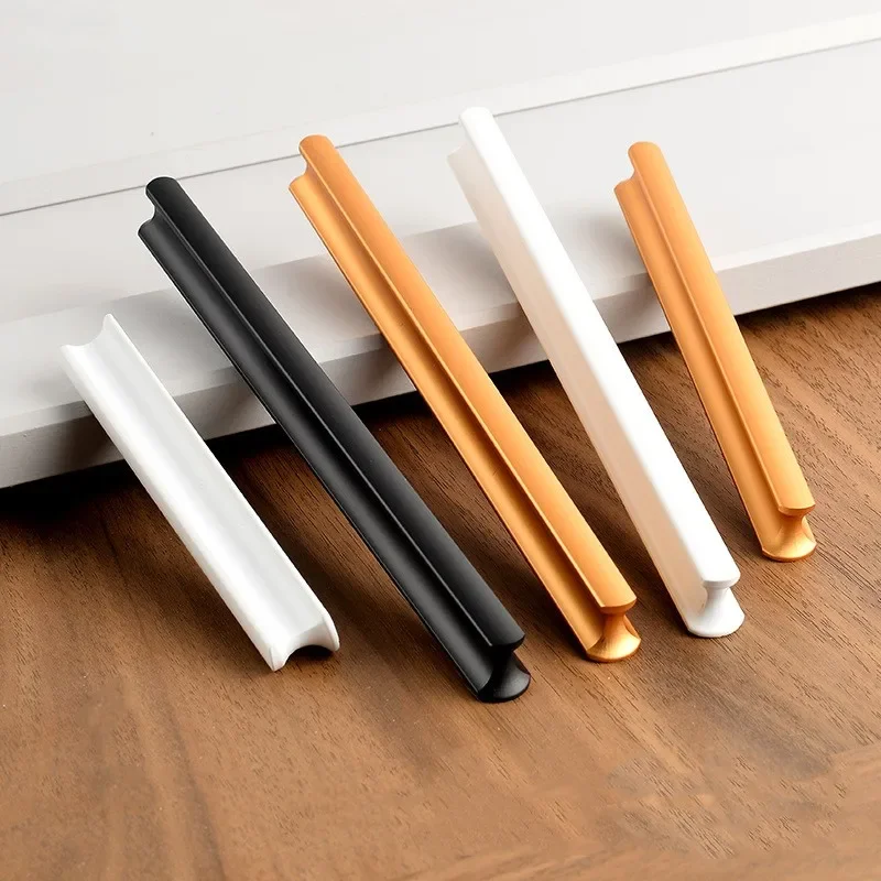 Simple cabinet door handle, cabinet, wardrobe, drawer handle, non perforated, white, black, gold, solid aluminum alloy, pasted