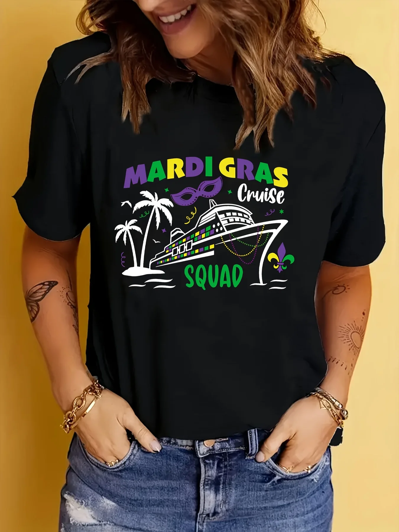 Mardi gras cruise squad 2024 Women T-shirt Short Sleeve Tees Women New Style Women's T shirt Tee Tops Fashion Clothing women